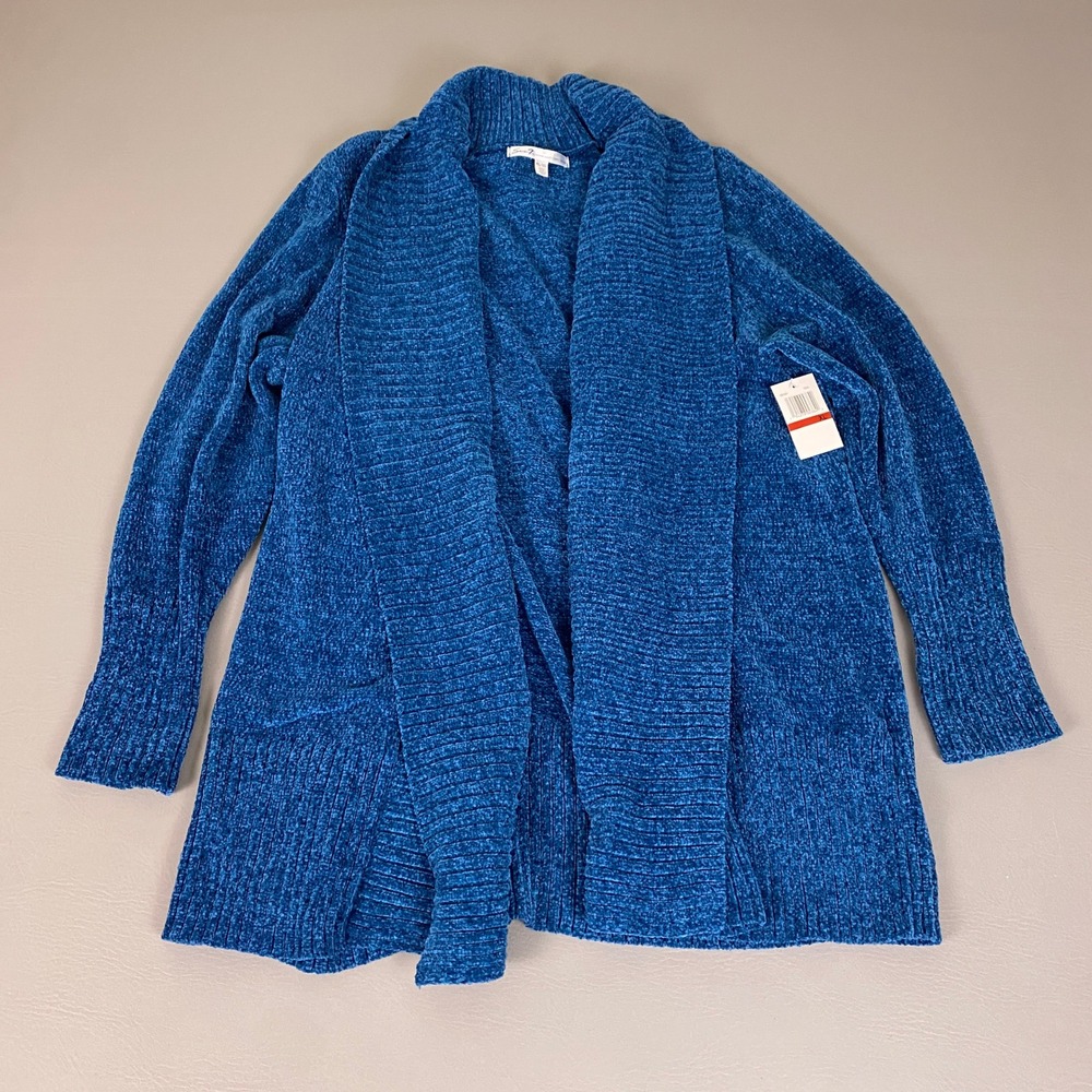 Seven7 Cardigan Women's Size XL Teal Blue Chenille Open Front Shawl Collar NWT